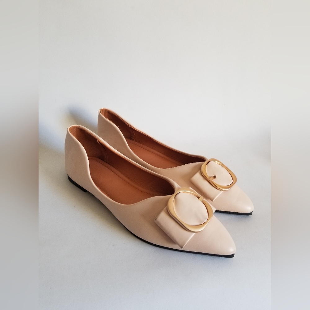 Women's unbranded european ballet flats light tan nude Sz8.5M pointed toe - Picture 11 of 16